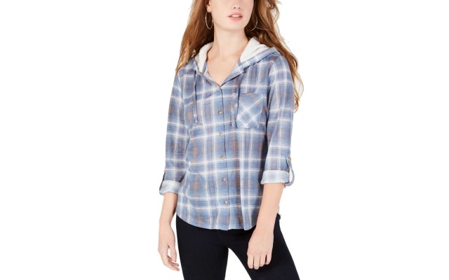 Polly & Esther Juniors’ Plaid Faux Fur-Trimmed Hoodies