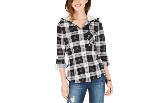 Polly & Esther Juniors’ Plaid Faux Fur-Trimmed Hoodies