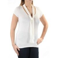 Polly & Esther Juniors Tie Nech Short Sleeve T-Shirt (Ivory, Large)