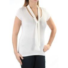 Polly & Esther Juniors Tie Nech Short Sleeve T-Shirt (Ivory, Large)
