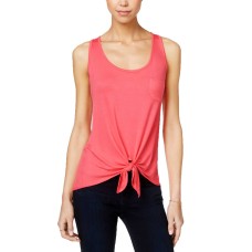Pretty Rebellious Juniors’ High-Low Tie-Front Tank Top (Coral, Small)