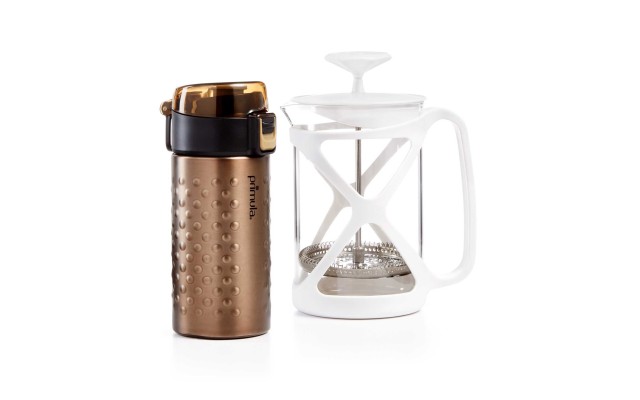  Coffee Brew & Go Set  12oz Thermal Tumbler and 6 Cup Coffee Press, Bronze