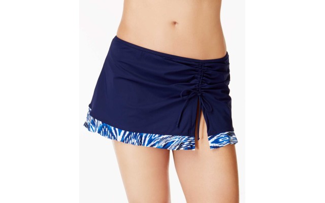  Profile Printed Ruched Swim Skirt (Navy, 10)