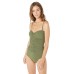  Women's Bandeau Lace-Up Shirred Tummy-Control One-Piece Swimsuit