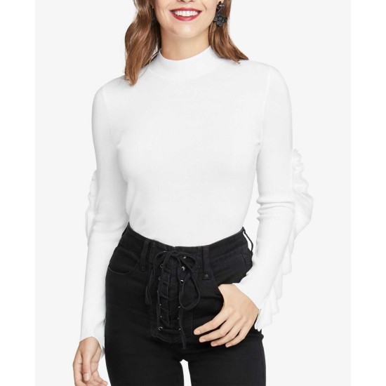 RACHEL  Ruffled Sweater (White, S)