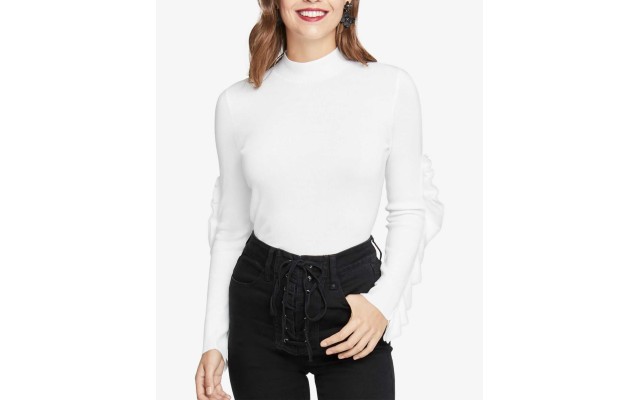 RACHEL  Ruffled Sweater (White, S)