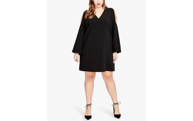 Rachel  Women's Curvy Plus Cold-Shoulder Shift Dress, Black, 1X Plus