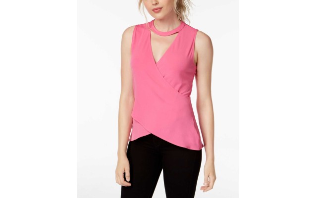  Cross-Front Keyhole Top (Vivid Pink, XXL)