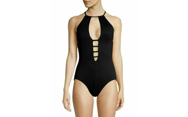  Cutout One-Piece Swimsuit (Black, XL)