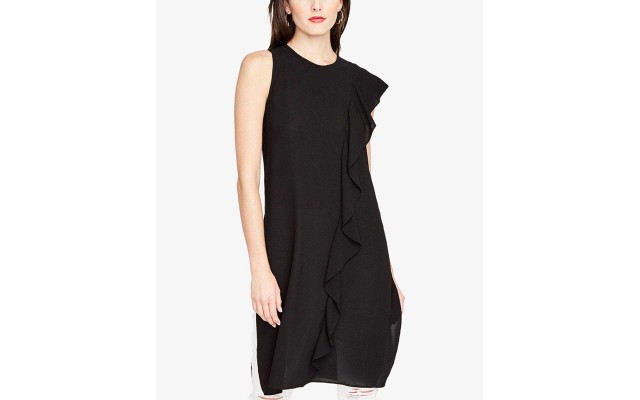  Womens Ruffle-Trimmed Tunic Dress (Black, S)