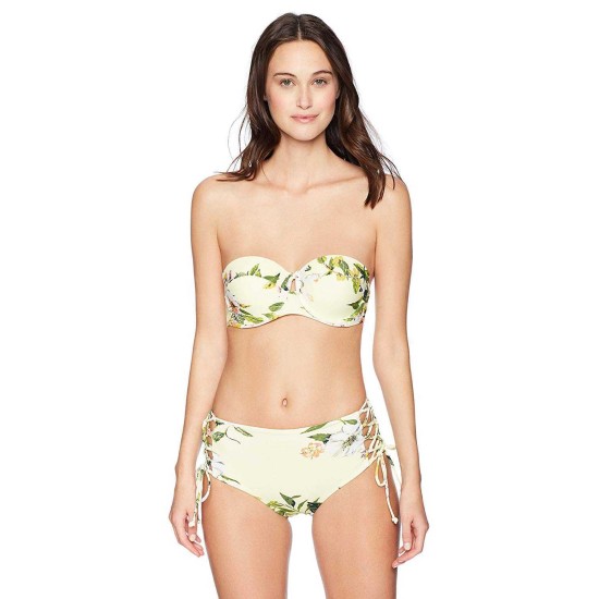  Women’s Swim Bottom Hight Waisted Side Laced Full Coverage Detail (Summer Floral, Small)