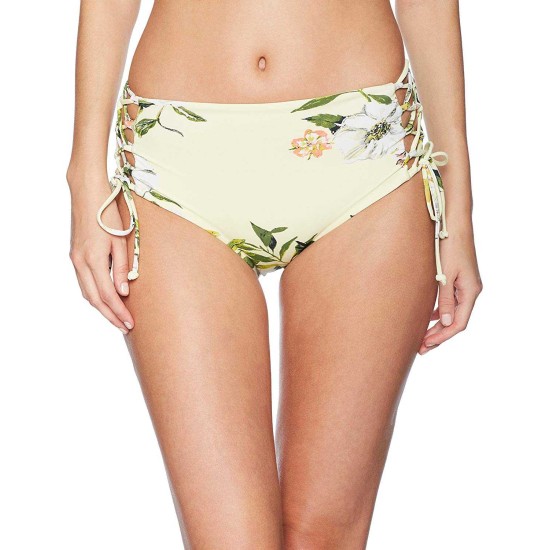  Women’s Swim Bottom Hight Waisted Side Laced Full Coverage Detail (Summer Floral, Small)