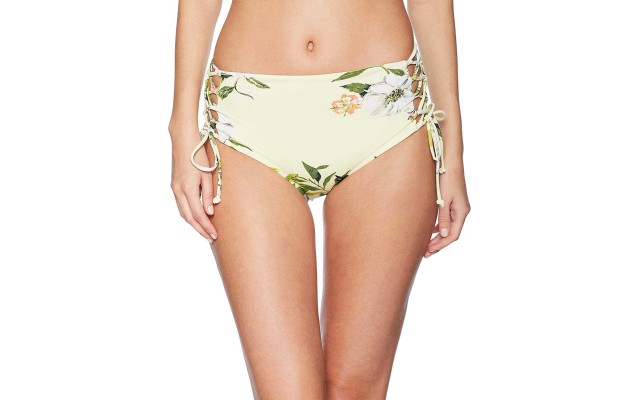  Women’s Swim Bottom Hight Waisted Side Laced Full Coverage Detail (Summer Floral, Small)