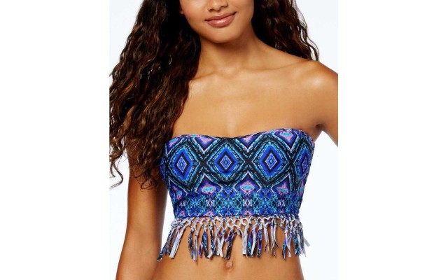  In Your Dreams Bali Fringe Bikini Top Swimsuit (Blue, Small)