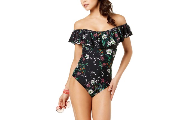  Women's Ruffle Off-The-Shoulder Cheeky One-Piece Swimsuit