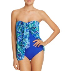 Ralph Lauren Flyaway One-Piece Bandeau Swimsuit (Blue, 6)