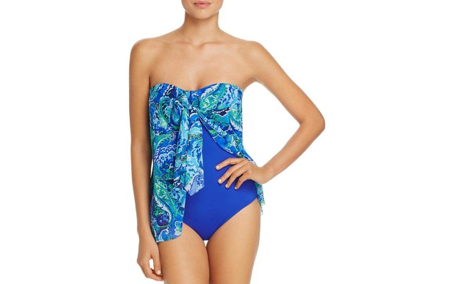  Flyaway One-Piece Bandeau Swimsuit (Blue, 6)