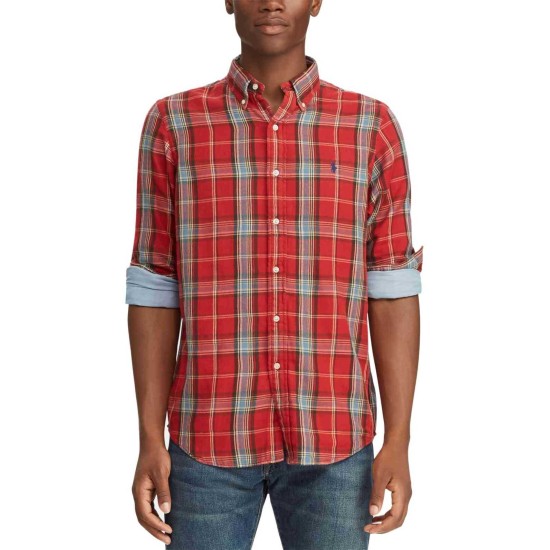  Men’s Big & Tall Classic Fit Double-Faced Cotton Shirt (Plaid Red, 2XLT)