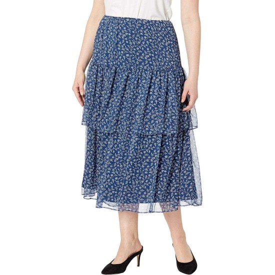  Women’s  Print Georgette Tiered Skirt (Navy, 3X)