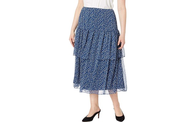  Women’s  Print Georgette Tiered Skirt (Navy, 3X)