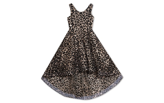  Big Girls Flocked Animal-Print High-Low Dresses
