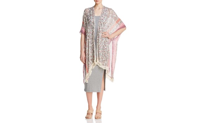 Jasmine Floral Print Ruana	(White, One Size)