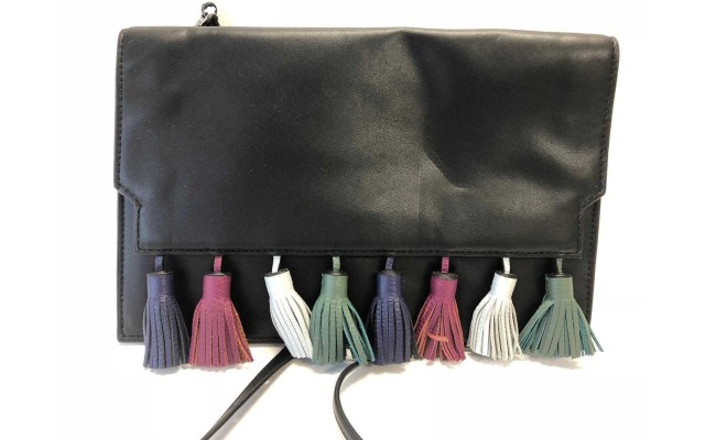  Sofia Tassel Leather Clutch (Black / Multi)
