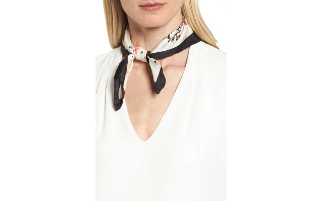  Twilight Floral Print Silk Bandana Scarf (White/Multi)