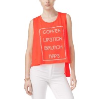 Rebellious One Juniors Coffee-Lipstick-Brunch-Naps High-Low Graphic Tank (Orange, Medium)