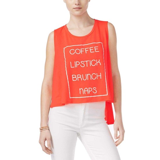  Juniors Coffee-Lipstick-Brunch-Naps High-Low Graphic Tank (Orange, Medium)