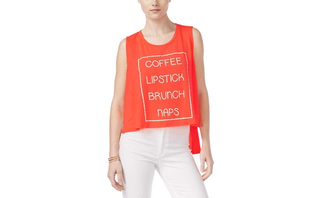  Juniors Coffee-Lipstick-Brunch-Naps High-Low Graphic Tank (Orange, Medium)
