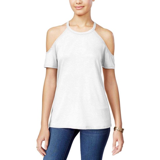 Juniors’ Cold-Shoulder Tee Top (Ivory, Small)