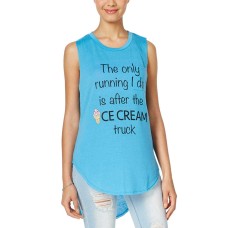Rebellious One Juniors’ Ice Cream High-Low Graphic Tank (Blue, Large)