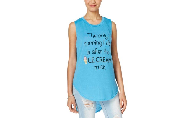  Juniors’ Ice Cream High-Low Graphic Tank (Blue, Large)