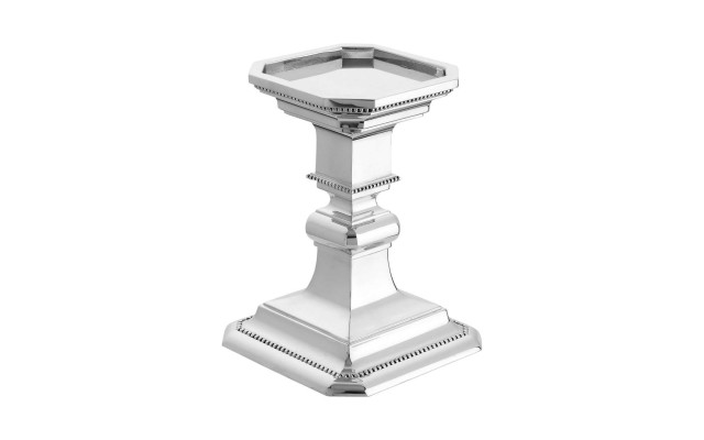  Heritage Silvertone Metal Large Pillar Candle Holder, Silver