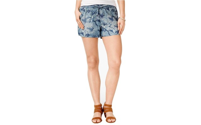  Gir's Juniors’ Printed Drawstring-Waist Beach Shorts, Indigo Blue, Large