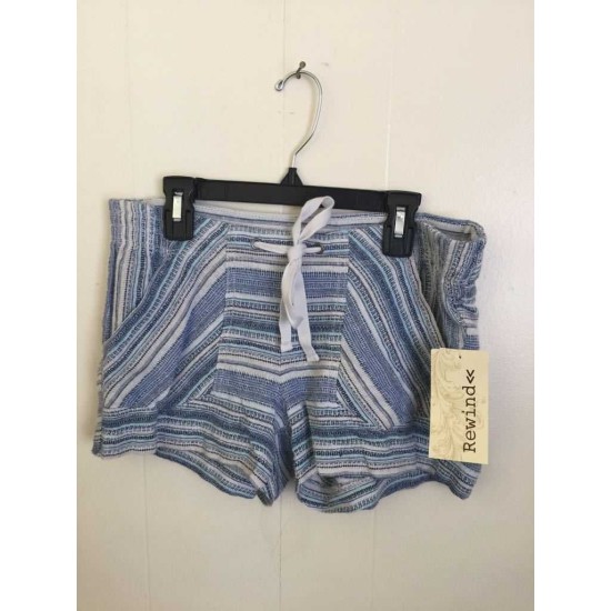  Girl's Junior Striped Textured Drawstring Shorts, Blue, X-Small