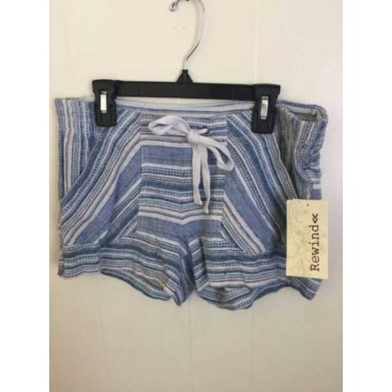  Girl's Junior Striped Textured Drawstring Shorts, Blue, Medium