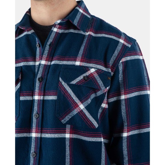  Men’s Coffs Regular-Fit Plaid Flannel Shirt (Navy, Medium S/S)