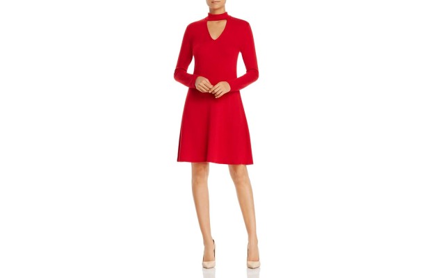  Mock Neck Sweater Dress (Red, S)