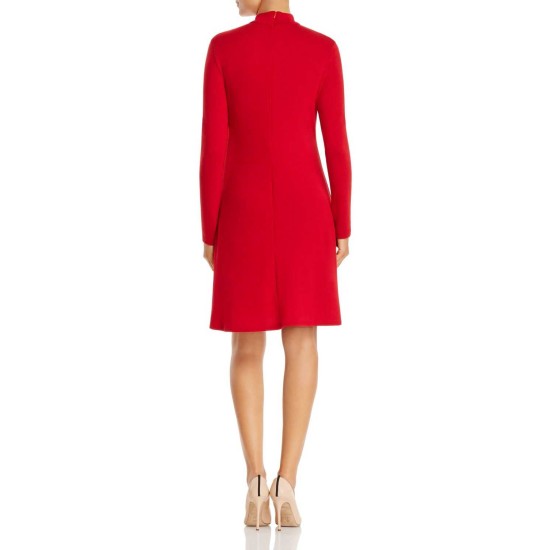  Mock Neck Sweater Dress (Red, S)