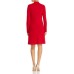  Mock Neck Sweater Dress (Red, S)