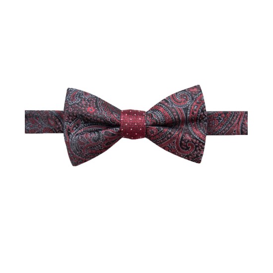 Distinction Men’s Paisley Dot Reversible Pre-Tied Silk Bow Tie (Red)