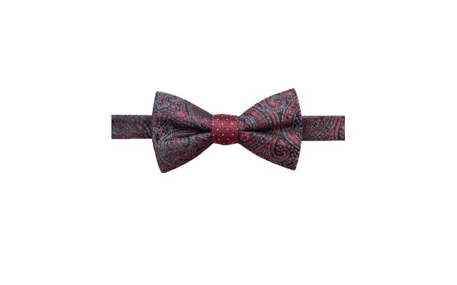  Distinction Men’s Paisley Dot Reversible Pre-Tied Silk Bow Tie (Red)