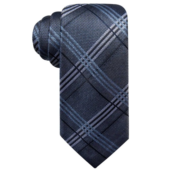  Distinction Men’s Portofino Plaid Slim Silk Tie (Blue)