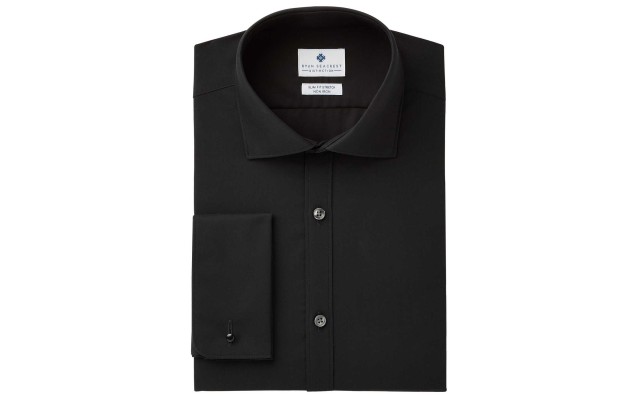 Distinction Men’s Slim-Fit Stretch Non-Iron Black French Cuff Dress Shirt (Black)