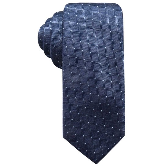  Distinction Men’s Sovana Grid Slim Silk Tie (Navy, One Size)