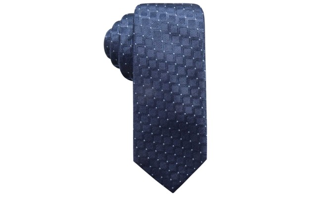  Distinction Men’s Sovana Grid Slim Silk Tie (Navy, One Size)