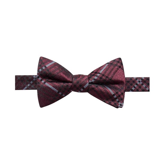  Distinction Men’s Studio Plaid Pre-Tied Bow Tie Silk (Red)