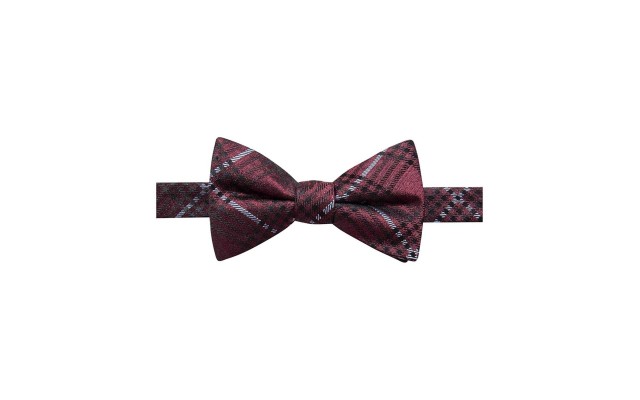  Distinction Men’s Studio Plaid Pre-Tied Bow Tie Silk (Red)